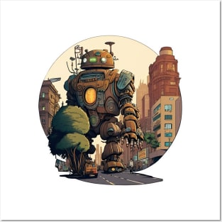 Giant Peaceful Robot Cartoon Design Posters and Art